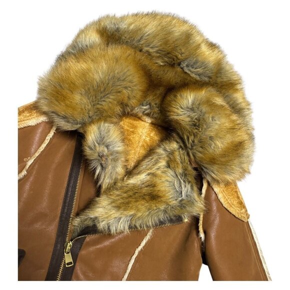 JORDAN CRAIG El Jefe Luxury SHEARLING Moto Jacket Faux Fur Winter Coat Womens 12 - Picture 7 of 10